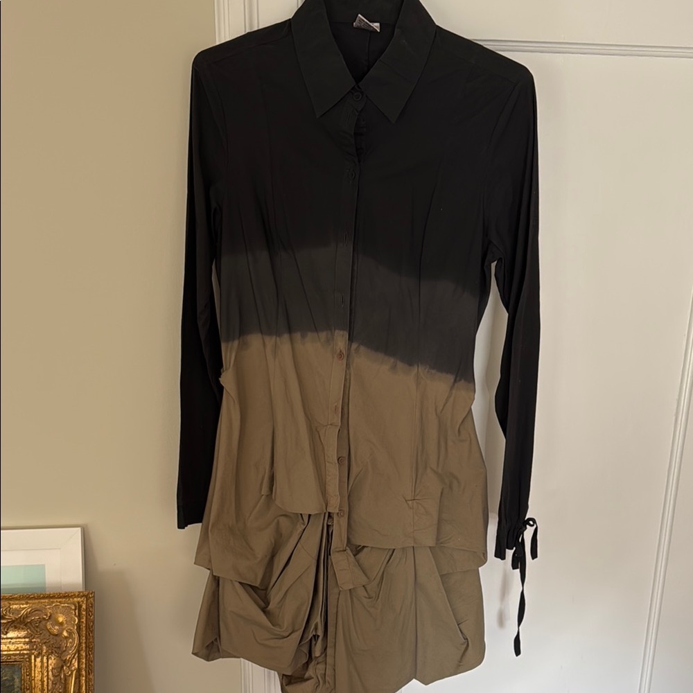 Midi Dress with Rouched Tie Front and Bow Sleeves